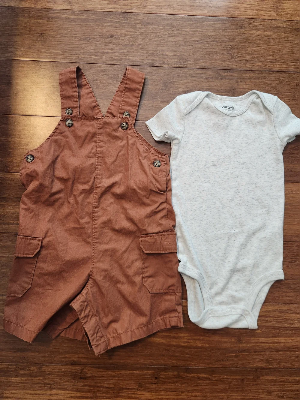 Carter's Baby Boy Rust Brown Toddler Shorts Overalls And Onesie, 18 Months